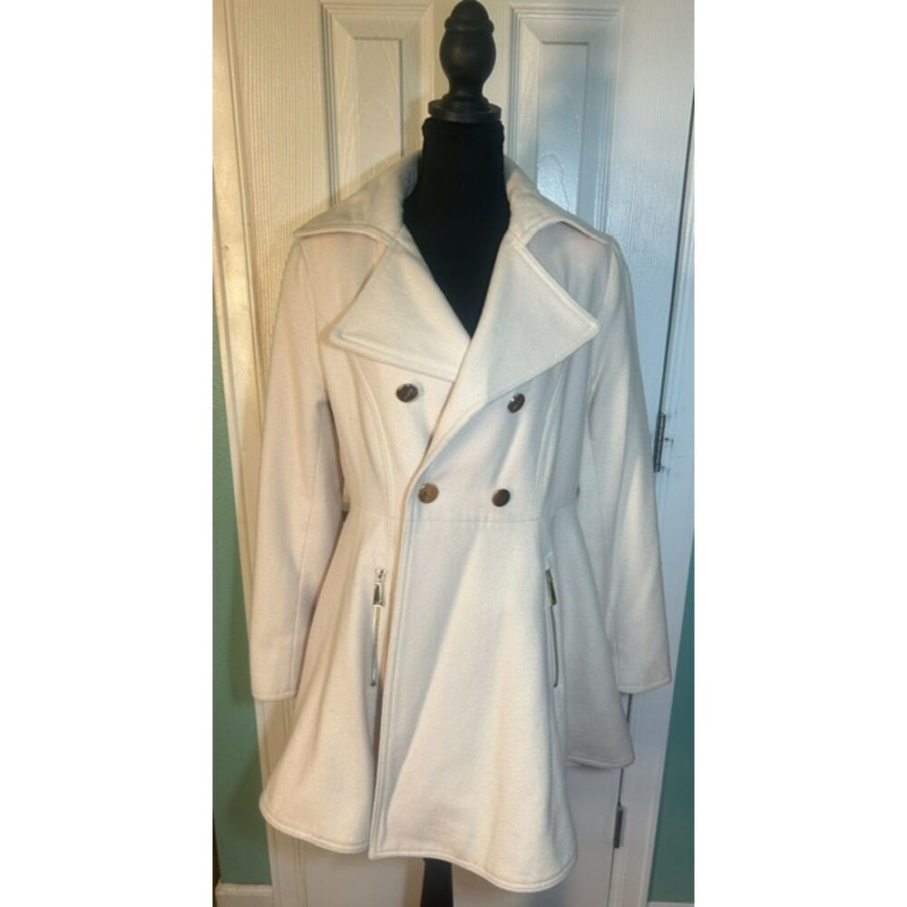 Laundry by Shelly Segal Ivory Double-Breasted Wool Skirted Coat Size Medium - Picture 3 of 10